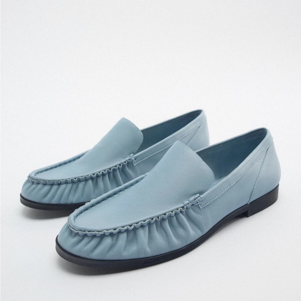 Zara dusty /baby blue soft leather loafers (the row like) EU 38 / US 7.5